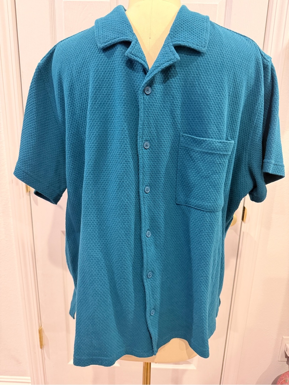 Turquoise Original Use Men's Short-Sleeve Button-Down Shirt  - XXL